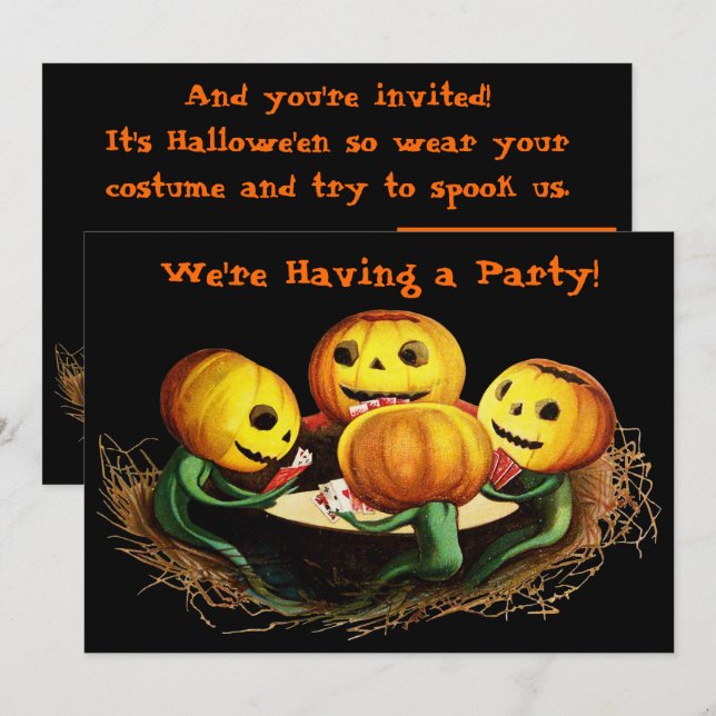Pumpkins at Cards Halloween Party Invitation (Front/Back)