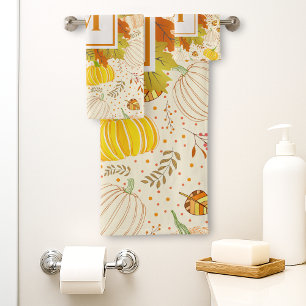 Pumpkins Autumn Fall Harvest Pattern Bath Towel Set