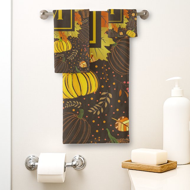 Pumpkins Autumn Fall Harvest Pattern Bath Towel Set (Creator Uploaded)