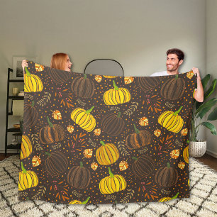 Pumpkins Autumn Fall Harvest Pattern Fleece Blanket