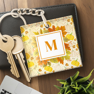 Pumpkins Autumn Fall Harvest Pattern Key Ring
