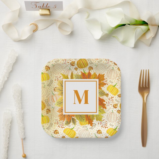 Pumpkins Autumn Fall Harvest Pattern Paper Plate (Wedding)