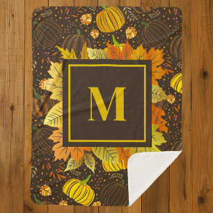 Pumpkins Autumn Fall Harvest Pattern Sherpa Blanket