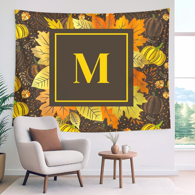 Pumpkins Autumn Fall Harvest Pattern Tapestry (Creator Uploaded)
