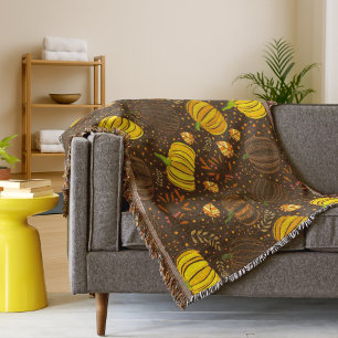 Pumpkins Autumn Fall Harvest Pattern Throw Blanket