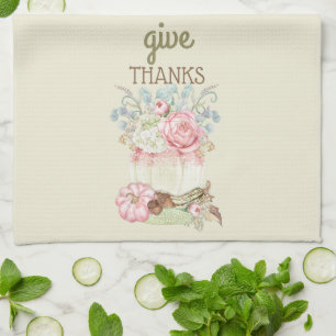 Pumpkins Autumn Fall Pink Ivory Sage Tea Towel