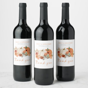 Pumpkins Autumn Florals Names Wedding Thank You Wine Label