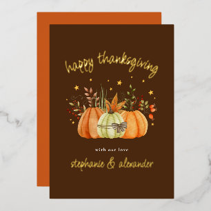 Pumpkins Autumn Happy Thanksgiving Brown Foil Holiday Card