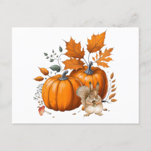 Pumpkins, Autumn Leaves and Squirrel Postcard