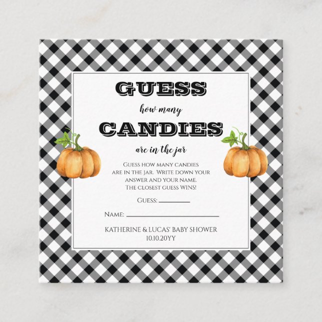 Pumpkins Baby Shower Guess Candies in Jar Game Enclosure Card (Front)