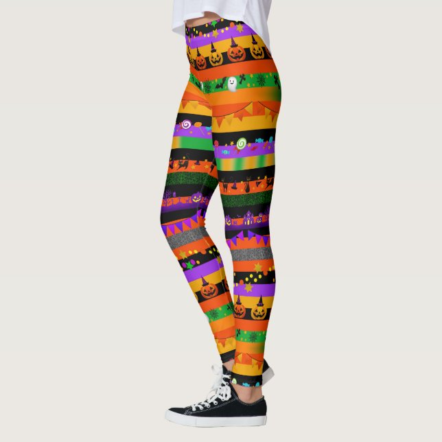 Pumpkins, Bats and Halloween Party  Leggings (Left)