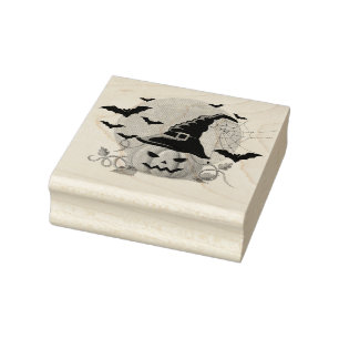 Pumpkins Bats and Moon Rubber Stamp