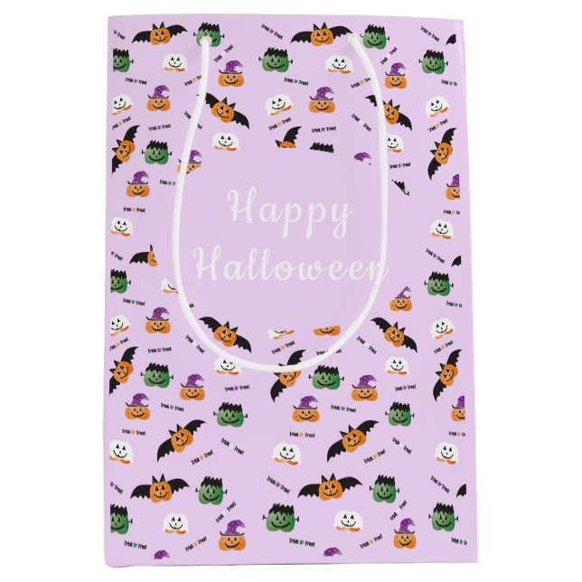 Pumpkins Bats Witch Frankenstein Pattern Halloween Medium Gift Bag (Front)