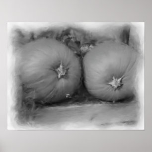 Pumpkins Black And White Nature Art Poster