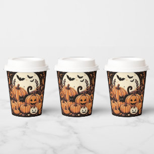 Pumpkins, Black Cats, Bats and a Full Moon Paper Cups