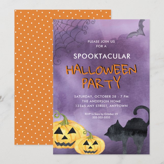 Pumpkins Black Halloween Spooktacular Party Invitation (Front/Back)