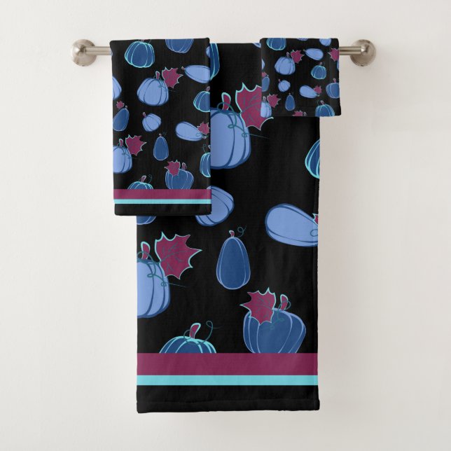 Pumpkins Blue Plum Harvest pattern Bath Towel Set (Insitu)