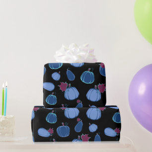 Pumpkins Blue Plum Harvest pattern Wrapping Paper