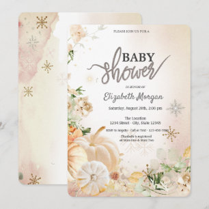 Pumpkins Boho Flowers Snowflakes Baby Shower Invitation