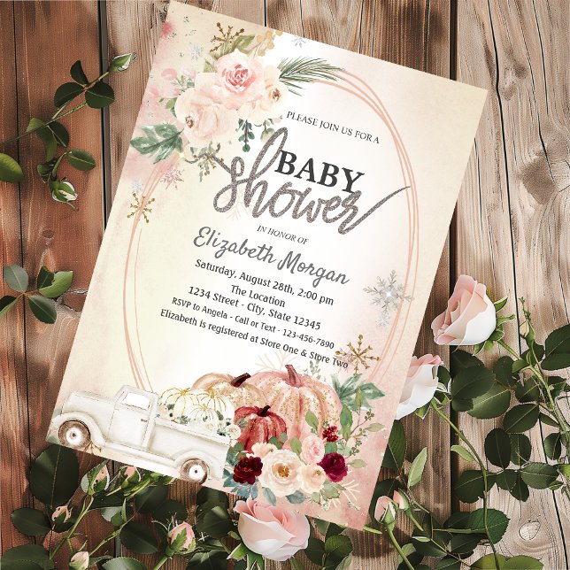  Pumpkins Boho Roses,Truck Baby Shower  Invitation (Creator Uploaded)