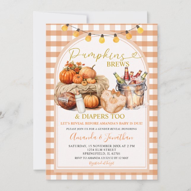 Pumpkins Brews & Diapers Fall Party Gender Reveal Invitation (Front)