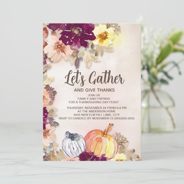 Pumpkins Burgundy Pink Floral Thanksgiving Dinner (Standing Front)