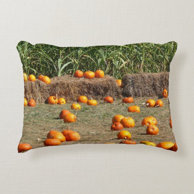 Pumpkins, Corn and Hay Autumn Harvest Photography Decorative Cushion (Front)
