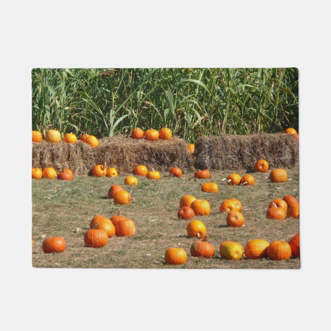 Pumpkins, Corn and Hay Autumn Harvest Photography Doormat (Front)
