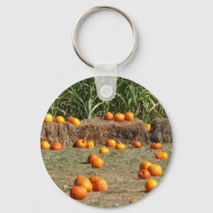 Pumpkins, Corn and Hay Autumn Harvest Photography Key Ring
