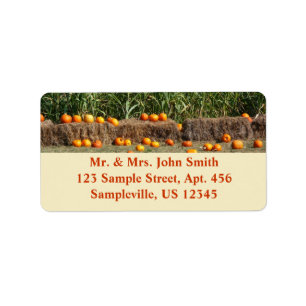 Pumpkins, Corn and Hay Autumn Harvest Photography Label