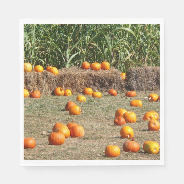 Pumpkins, Corn and Hay Autumn Harvest Photography Napkin (Front)