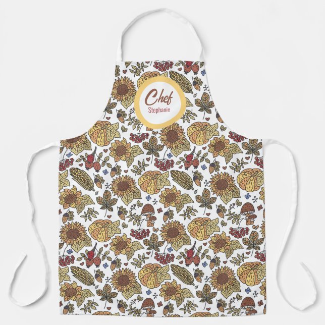 Pumpkins Corn &  Sunflowers , Personalised Chefs  Apron (Front)