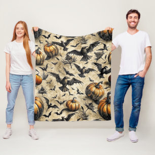 Pumpkins, Crows, and Bats Halloween Pattern (2) Fleece Blanket