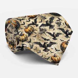 Pumpkins, Crows, and Bats Halloween Pattern (2) Tie
