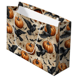 Pumpkins, Crows, and Bats Halloween Pattern Large Gift Bag