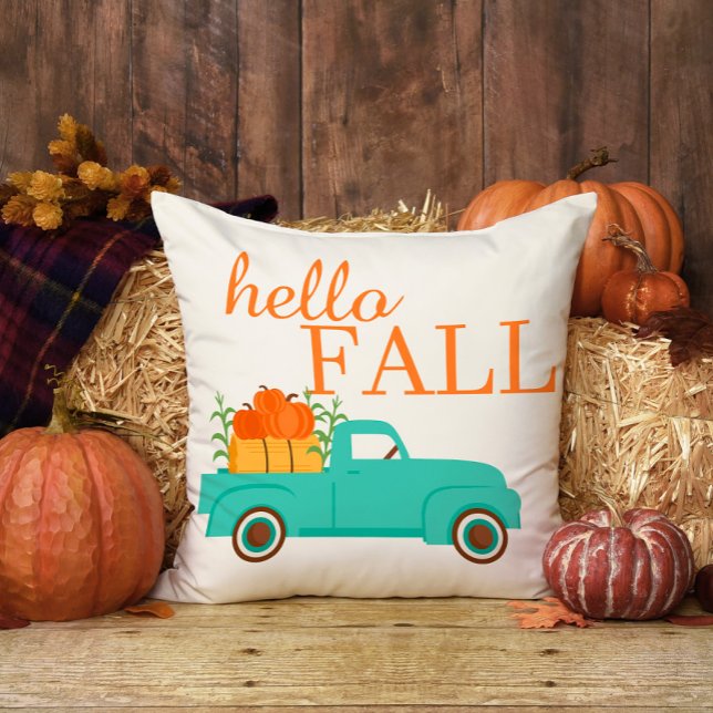 Pumpkins Cute Truck Family Name Hello Fall Cushion (Creator Uploaded)