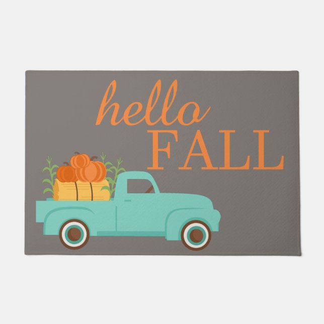 Pumpkins Cute Truck Family Name Hello Fall Welcome Doormat (Front)