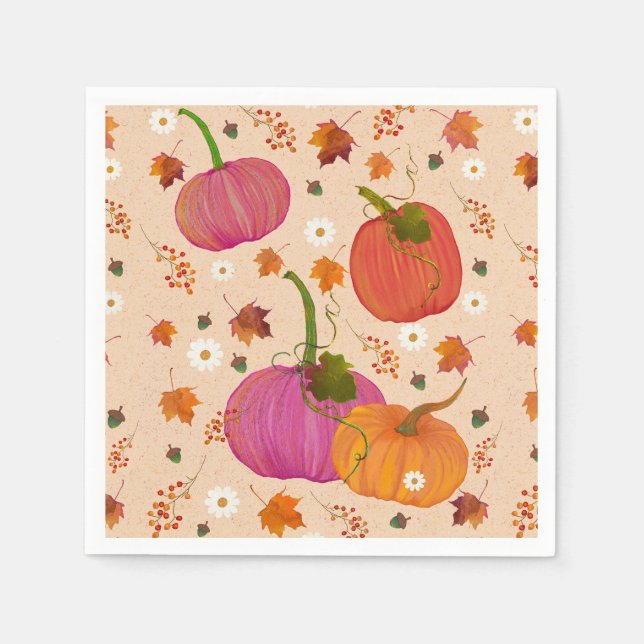  Pumpkins Fall Leaves  Napkin (Front)