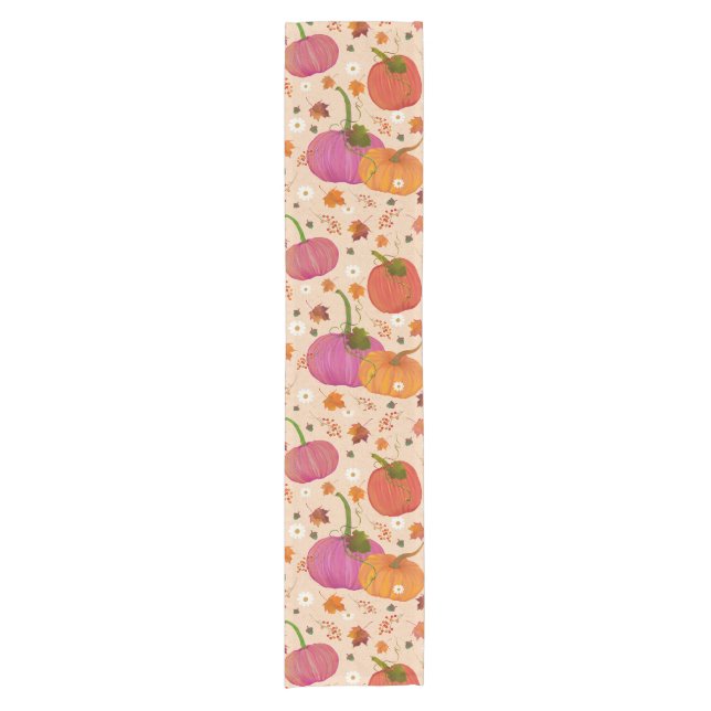  Pumpkins Fall Leaves Short Table Runner (Front)