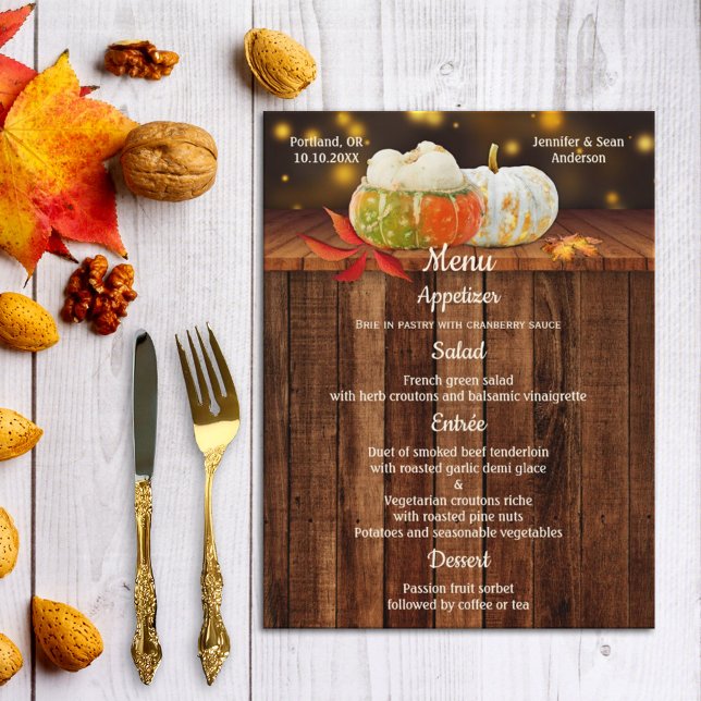 Pumpkins Fall Wedding or Thanksgiving Menu Postcard (Creator Uploaded)