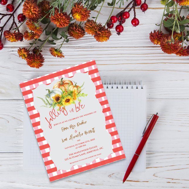 Pumpkins Falling in Love Fall Wedding Invitation Postcard (Pumpkins Falling in Love Fall Wedding Invitation Postcard)