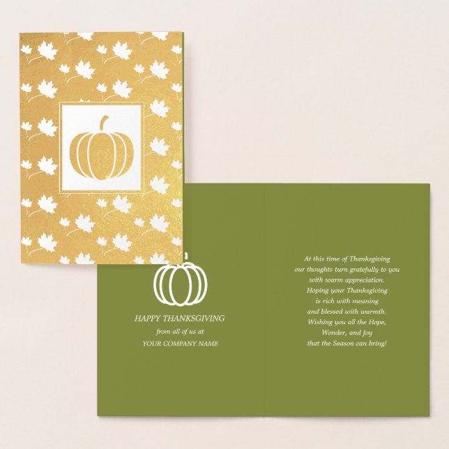 Pumpkins & Falling Leaves Thanksgiving Luxury Foil Card (Display)
