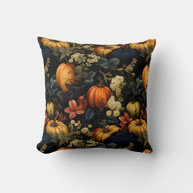 Pumpkins Floral Art Throw Pillow (Front)