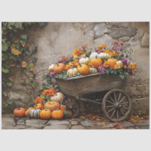 Pumpkins, Flowers, and Leaves in a Wheelbarrow Tissue Paper
