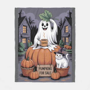 Pumpkins For Sale & Caffeine Ghost & Cat V2 Fleece Blanket