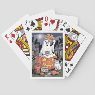 Pumpkins For Sale & Caffeine Ghost With Cat V3 Playing Cards
