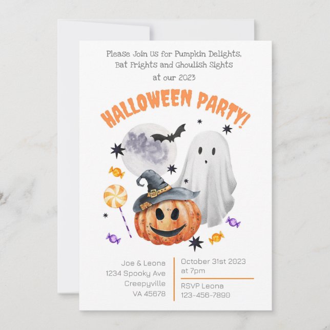 Pumpkins Ghouls & Bats Frights 2023 Halloween Invitation (Front)