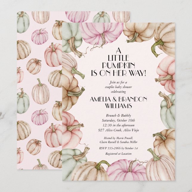 Pumpkins Girl Baby Shower Invitations (Front/Back)