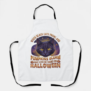 Pumpkins Gleam Halloween Black Cat Falling Leaves_ Apron