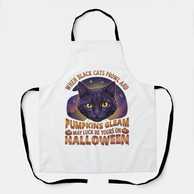 Pumpkins Gleam Halloween Black Cat Falling Leaves_ Apron (Front)